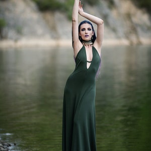 Green bamboo Wedding boho dress. Pixie V neck maxi dress. Bohemian dress. Faery dress. Summer green bridesmaids dress. Organic maxi dress