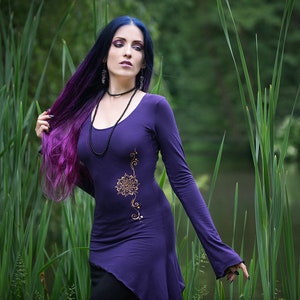 Square neck long sleeve pixie top. Elven purple top. Faery sleeve top. Winter asymmetric top. Fairy goth top. Gothic sweater. Elven clothes