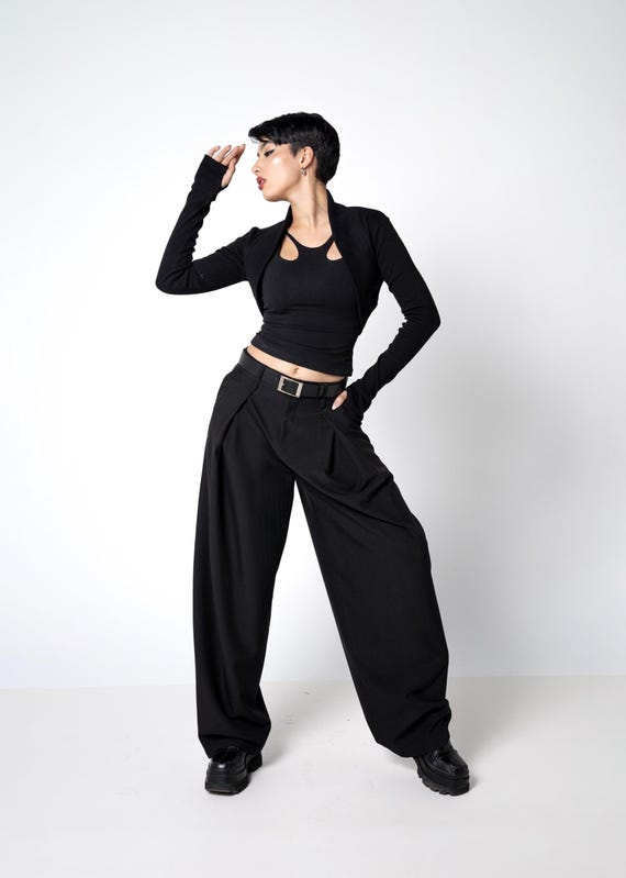 Black Pleated Wide Leg Pants With Pocket. Autumn Winter Baggy Pants Women  Organic Clothing. Black Trousers With Pleats Women - Etsy