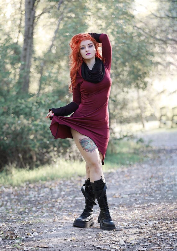 elfelfelf Archives☆LACE HOODIE DRESS Hooded Sweatshirt Dress, Winter Maxi Dress With Cowl Hood