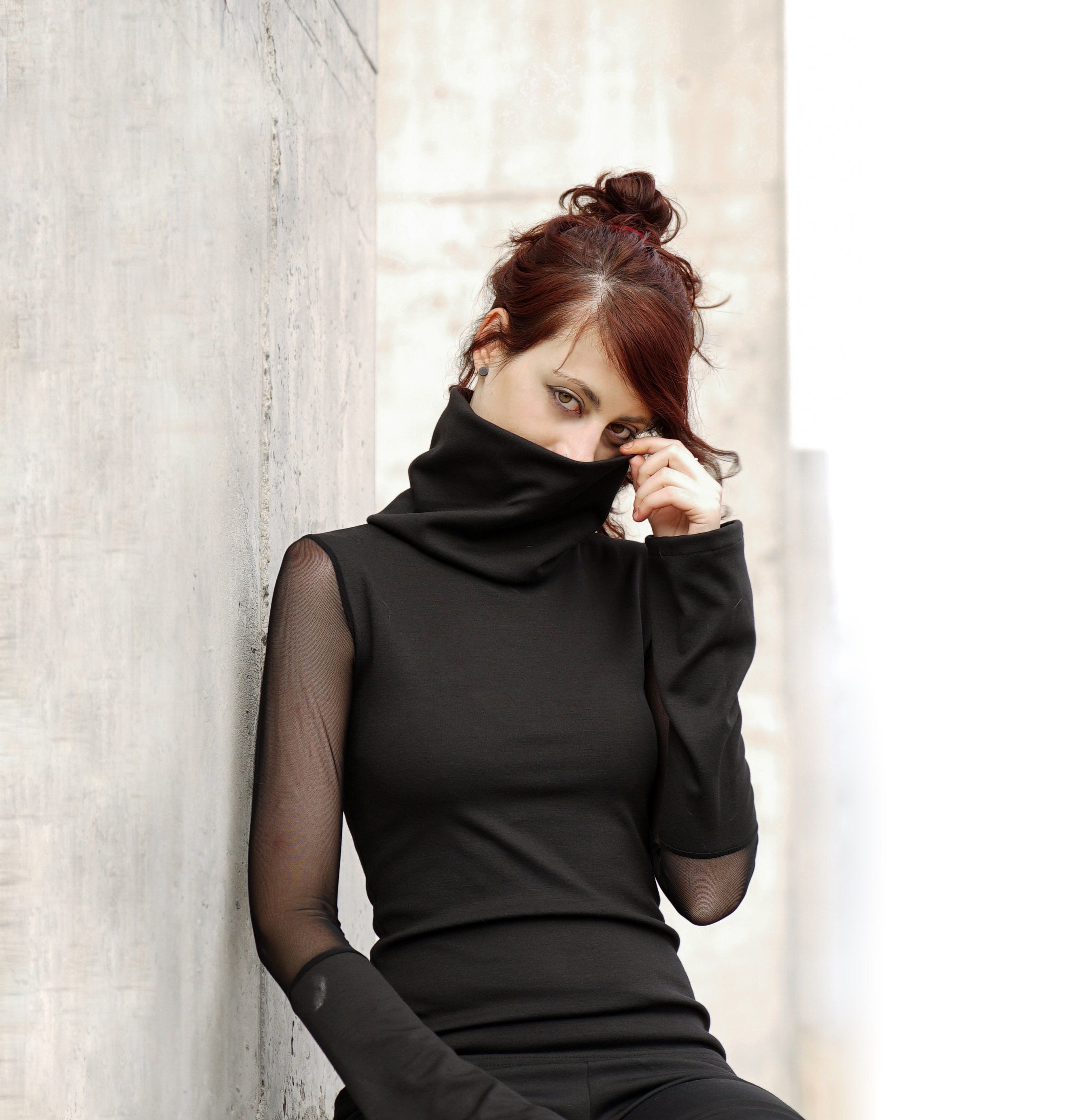 Black mesh top / Black casual sweater / Long sleeves top Black mesh top / Black casual sweater / Long sleeves top