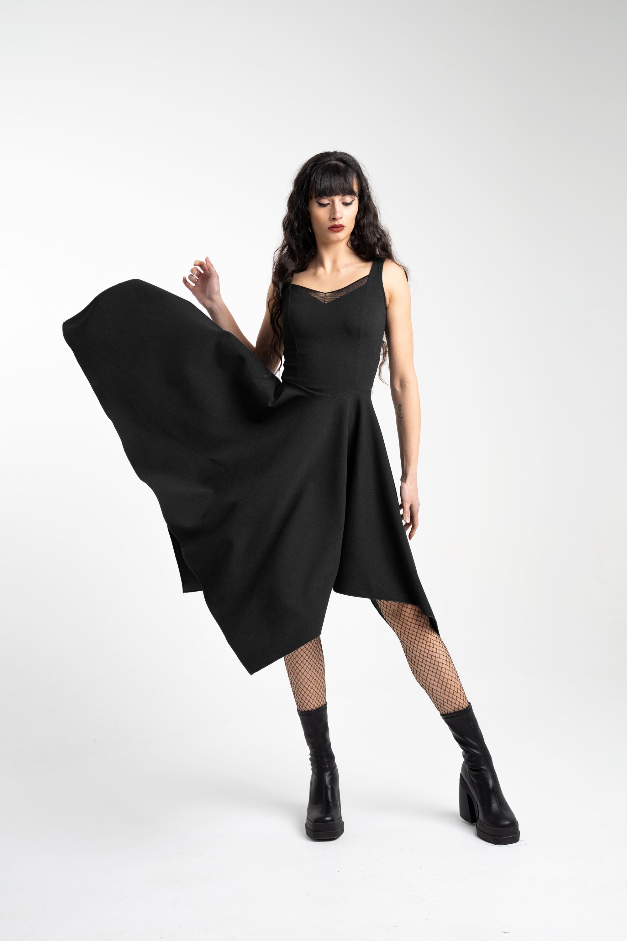 Fae goth coset maxi asymmetrical dress. Black Pixie dress. Pixie clothing.  Grunge corset dress. Elven dress. Boho dress. Medieval dress