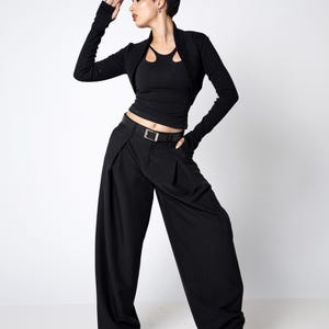 Organic cotton knit Elegant black cropped bolero shrug with long thumbhole sleeves – goth Cocktail minimalist knit cardigan. image 7
