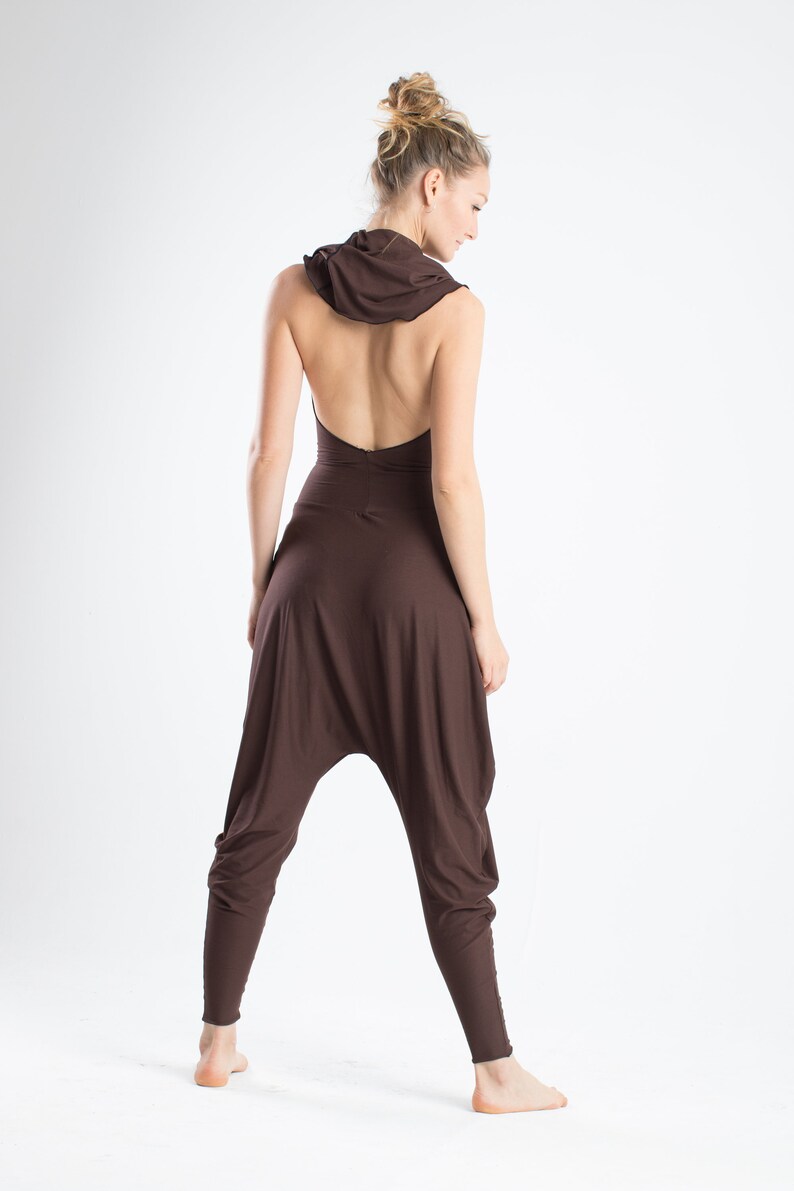 Wine Hooded jumpsuit yoga romper backless bodysuit baggy Etsy