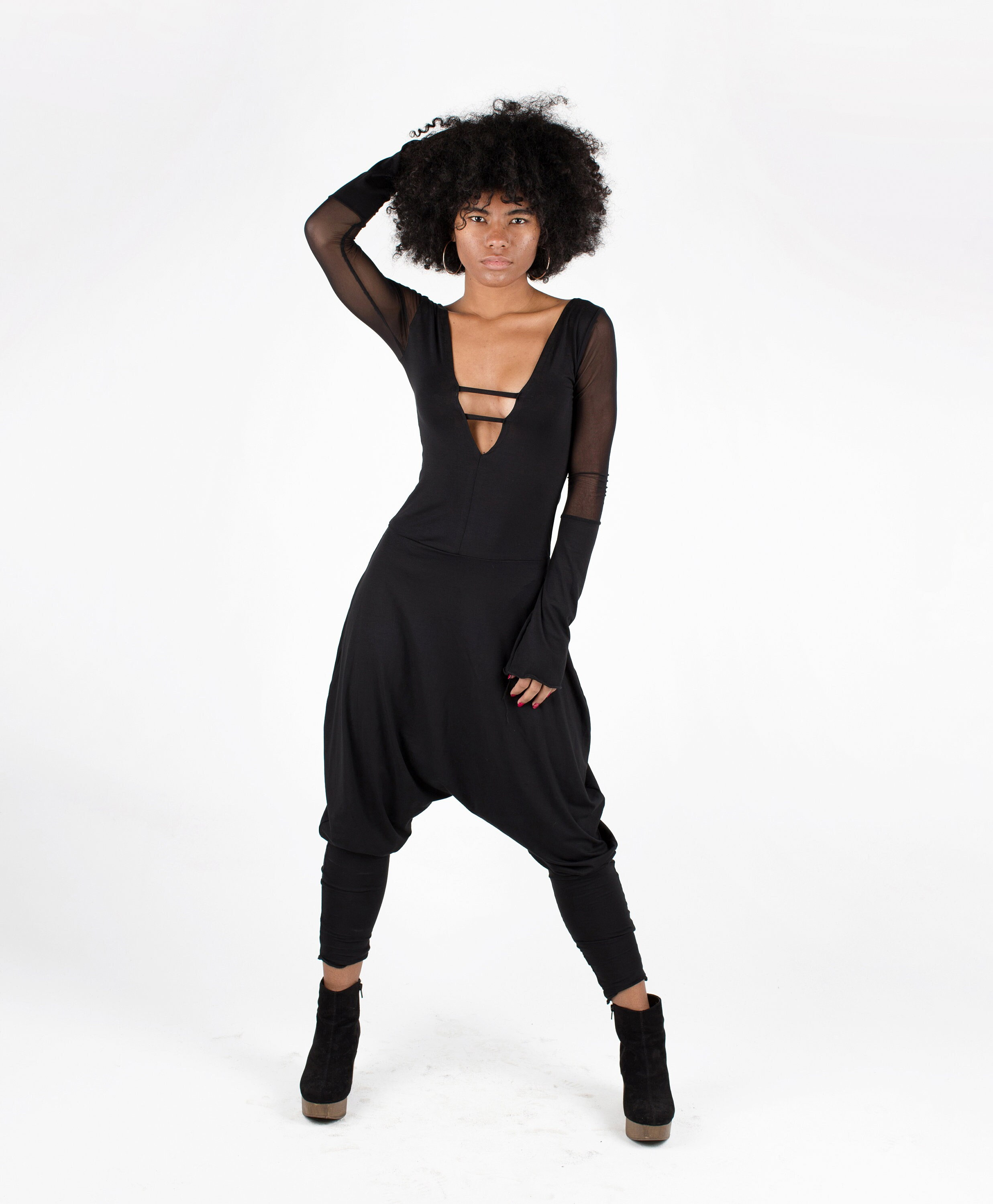 Women's Fashion Solid Color V-Neck Straps Low Back Jumpsuit One Piece Wide  Leg Pants - The Little Connection