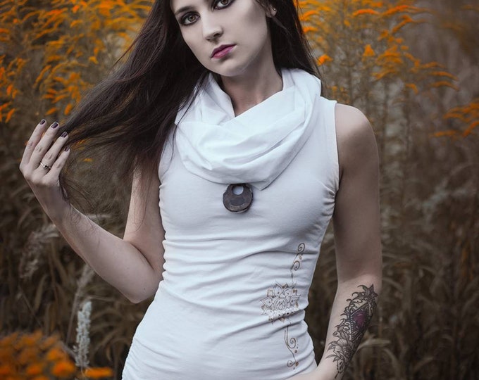 White asymmetric hooded dress / Hooded elven summer dress / White pixie dress / festival dress/ Elven hooded dress / Burning man dress