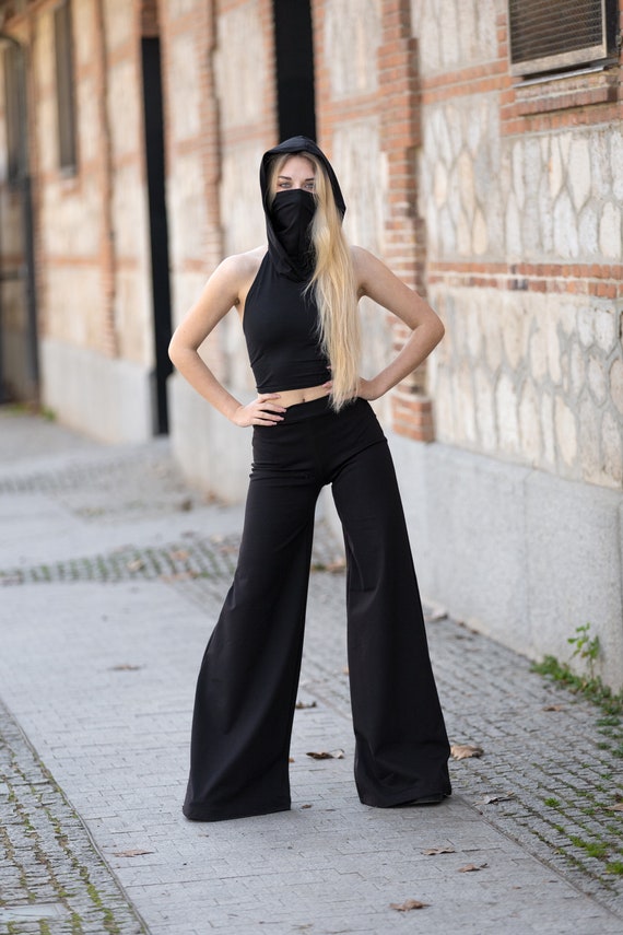 Hight Waist Bell Bottom Pants With Pockets. Goth Black Flare Pant. Black  Elastic Pant. Casual Black Trousers. Bell Bottom Leggings. Gothic -   Denmark