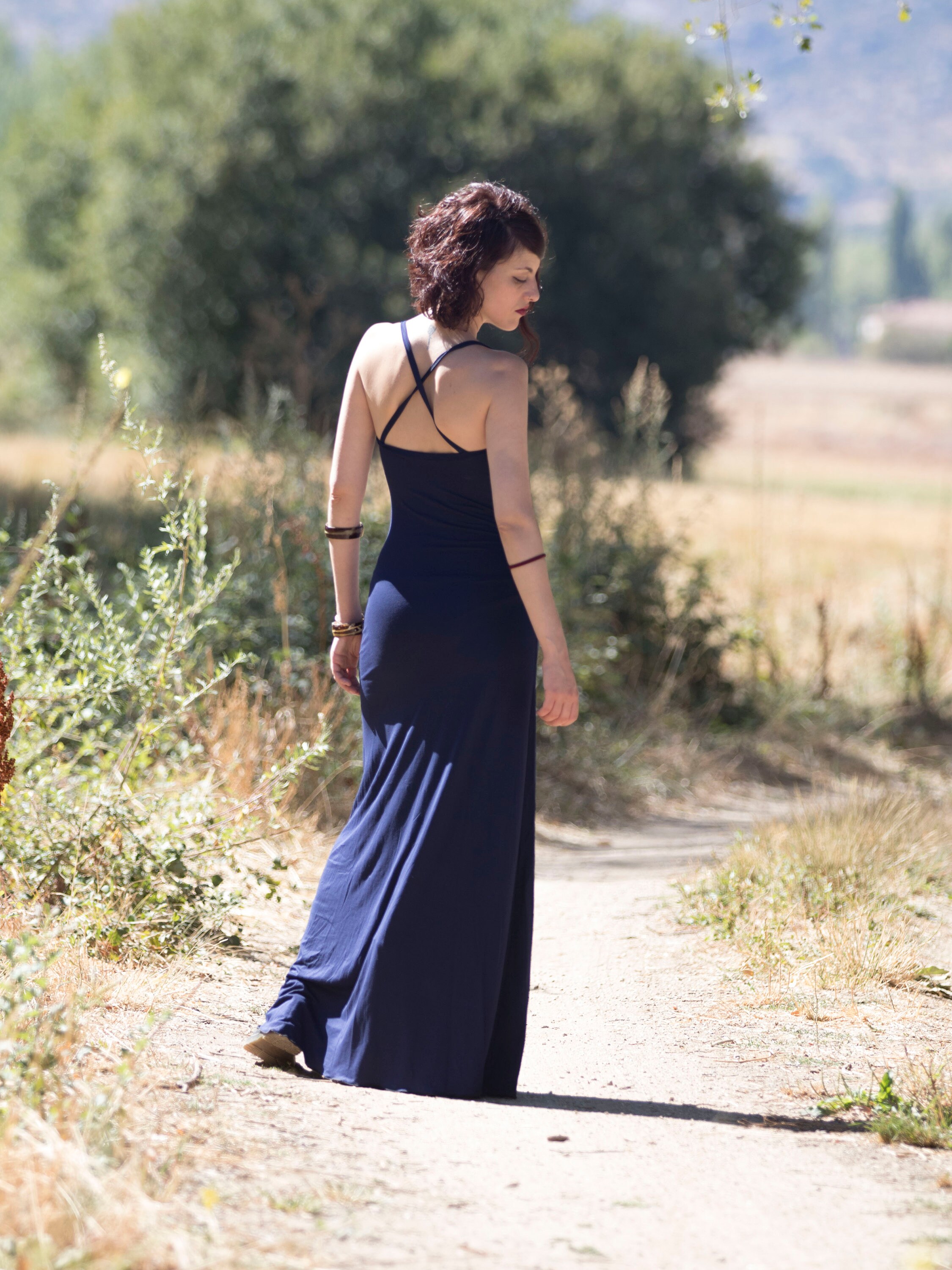 Strap maxi long dress. Dark blue boho long dress. Gothic long dress. Festival maxi dress. Maxi blue dress. V neck long dress Wedding