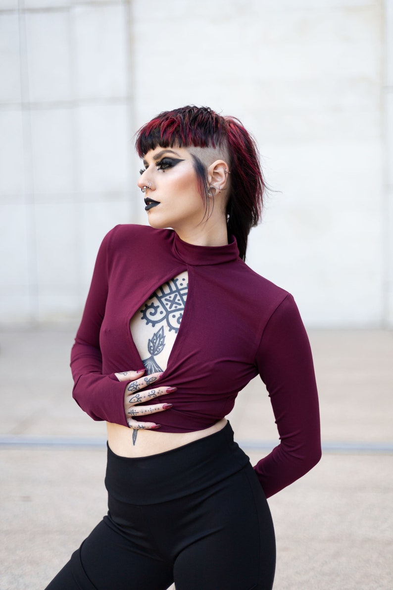 Gothic wrap crop top with thumbholes. Keyhole wrap. top. image 9