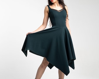 Green Faery goth tunic dress. Emerald green Pixie dress. Pixie clothing. Faery clothing. Elven dress. Elven clothing. Medieval dress