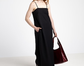 Lina linen blend maxi dress. Relaxed maxi black dress. Floor length formal dress