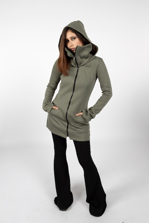 Hooded Elven Cowl Neck Winter Coat. Elven Winter Sweatshirt