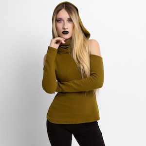 Green Elven hooded top with dust face mask. Pixie sleeve green sweater. Elven clothing. Festival hooded top. Fairy hooded top. Burning man