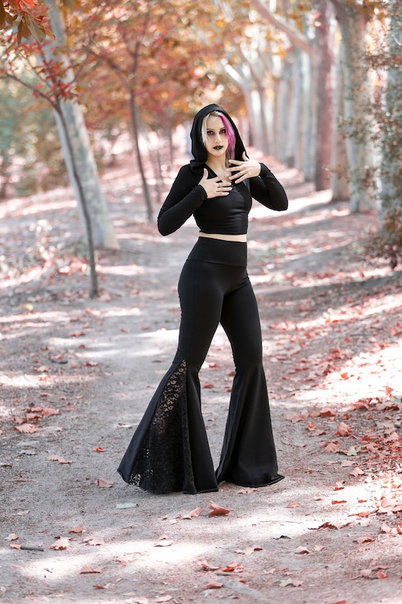 Lace Bell Bottoms High Waist Flares. Festival Clothing. Black Goth