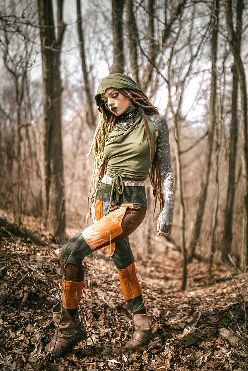 Summer green top Festival top Pixie top Wrap crop top Medieval top Cowl neck top Hooded backless summer top Game of thrones