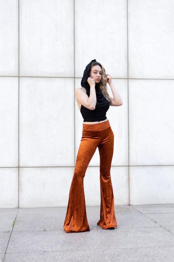 Velvet Bell Bottoms High Waist Flares Festival Clothing Bohemian Solid Velvet Stretchy Pants Hippie Boho Festival Wear Tight High Rise Etsy