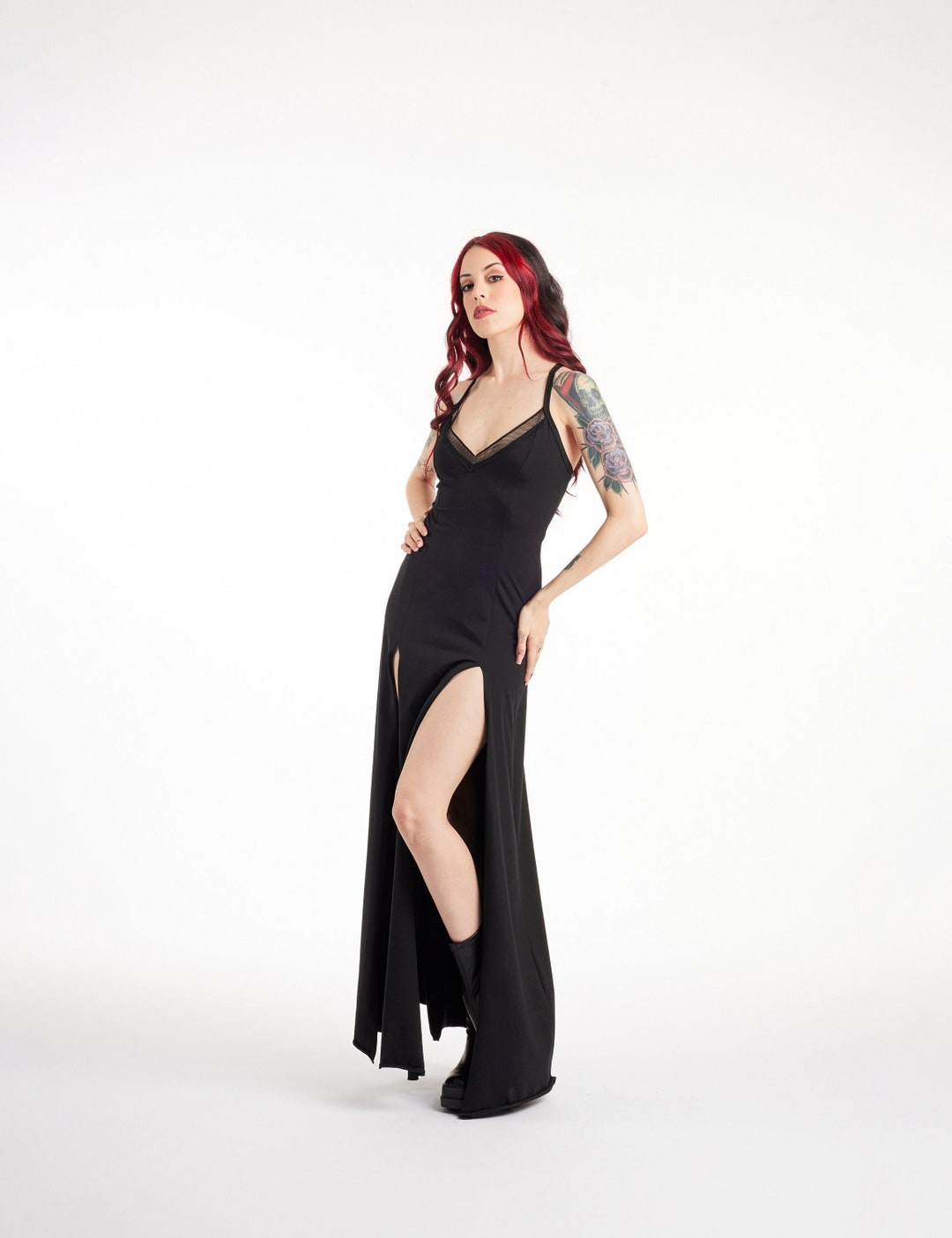 Black organic cotton Dance Performance Princess Cut Dress with Front Slits. Bohemian Maxi Dress. Goth long Dress. Festival Gothic Maxi Dress Black organic cotton Dance Performance Princess Cut Dress with Front Slits. Bohemian Maxi Dress. Goth long Dress. Festival Gothic Maxi Dress