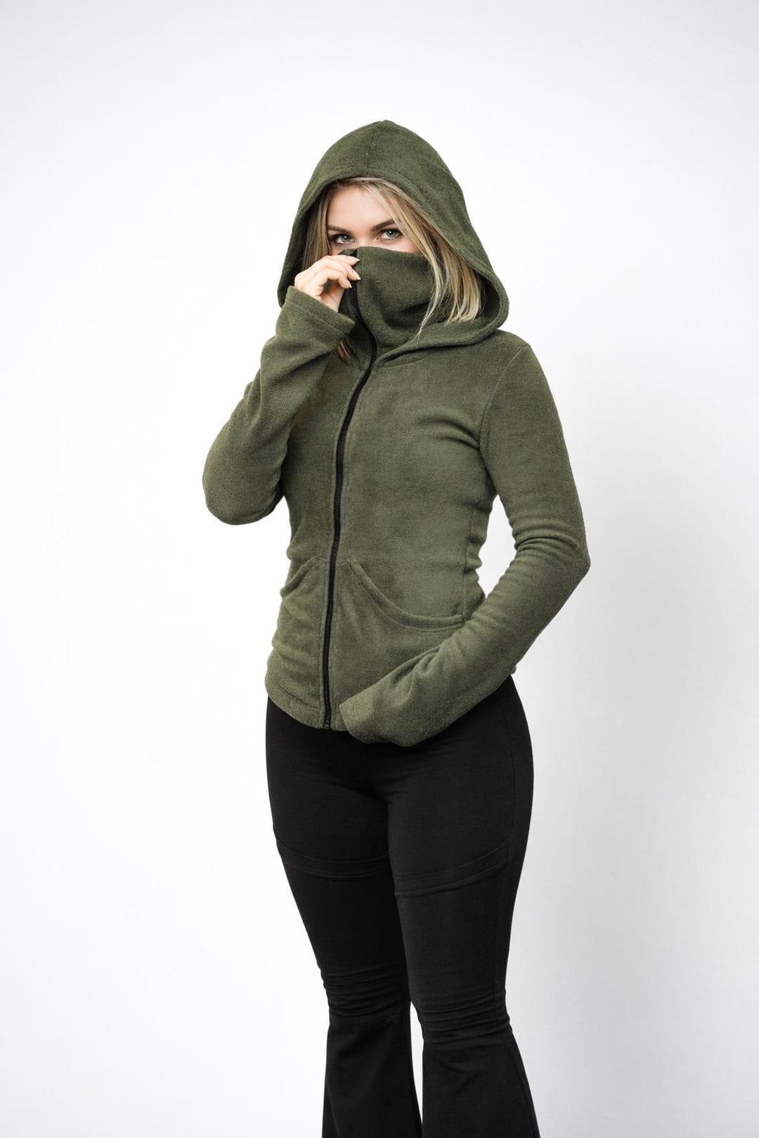 Ninja Goth Black Hooded Winter Jacket With Face Mask. Faery Jacket