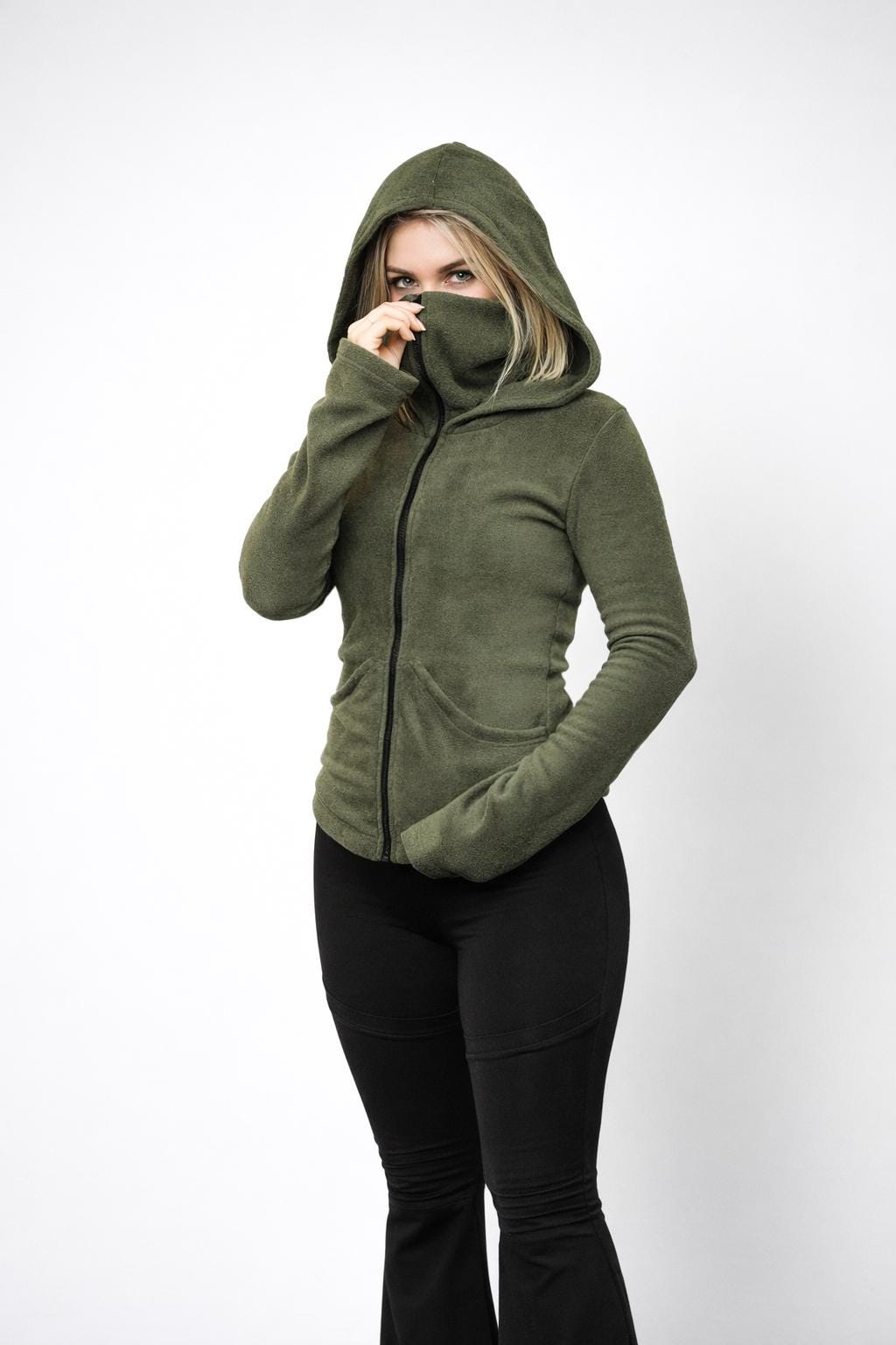 Ninja Goth Black Hooded Winter Jacket With Face Mask. Faery Jacket