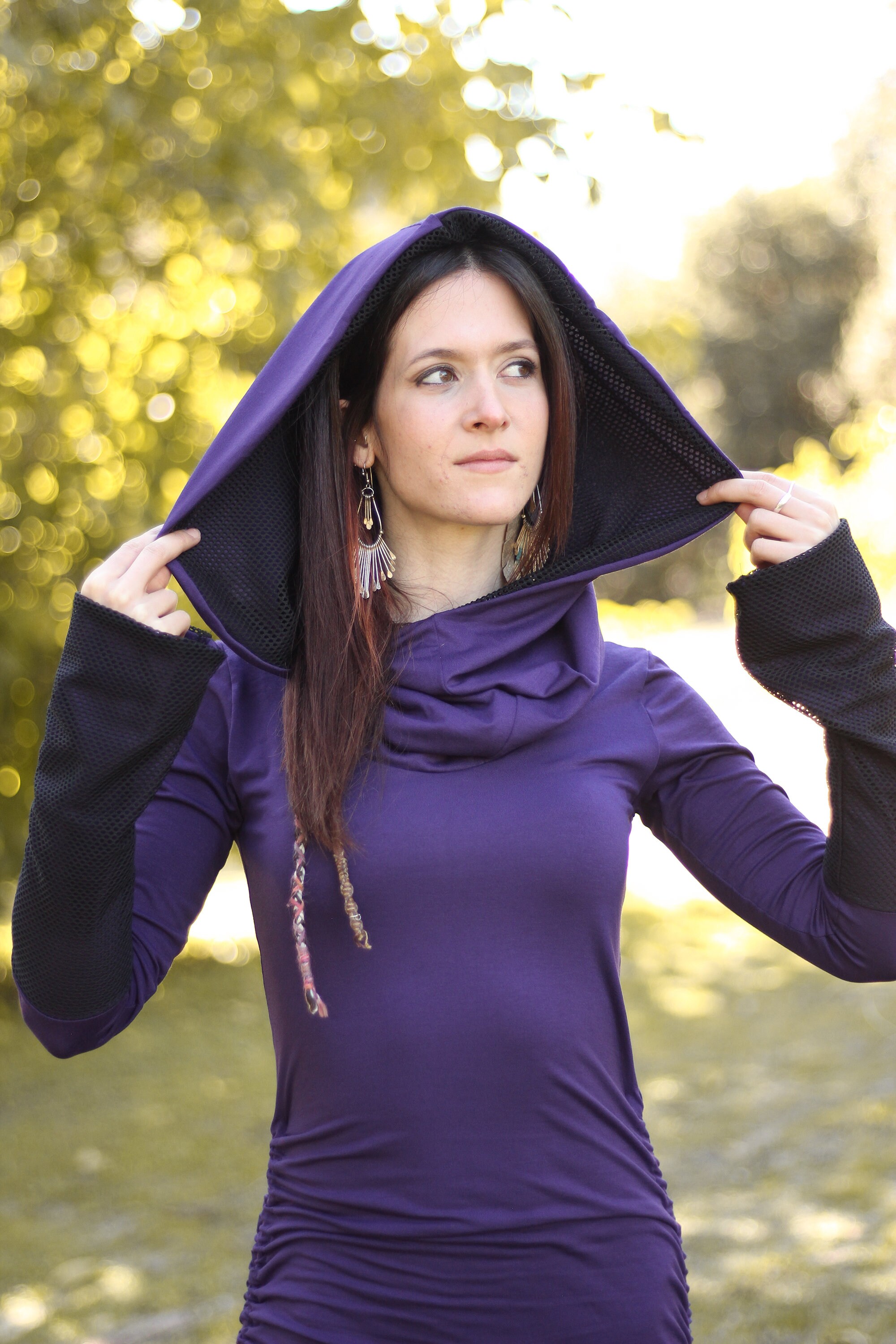Purple Elven hooded dress. Long sleeve winter hooded dress. Festival hooded dress. Winter faery 