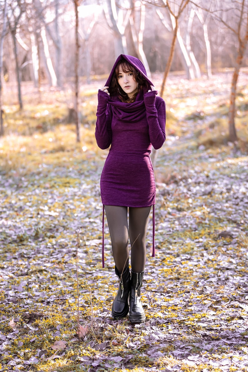 Hooded pixie sweater tunic dress. Sweater hooded dress. Faery tunic. Cowl neck Elven hooded tunic dress. Bohemian dress. sweatshirt dress image 4