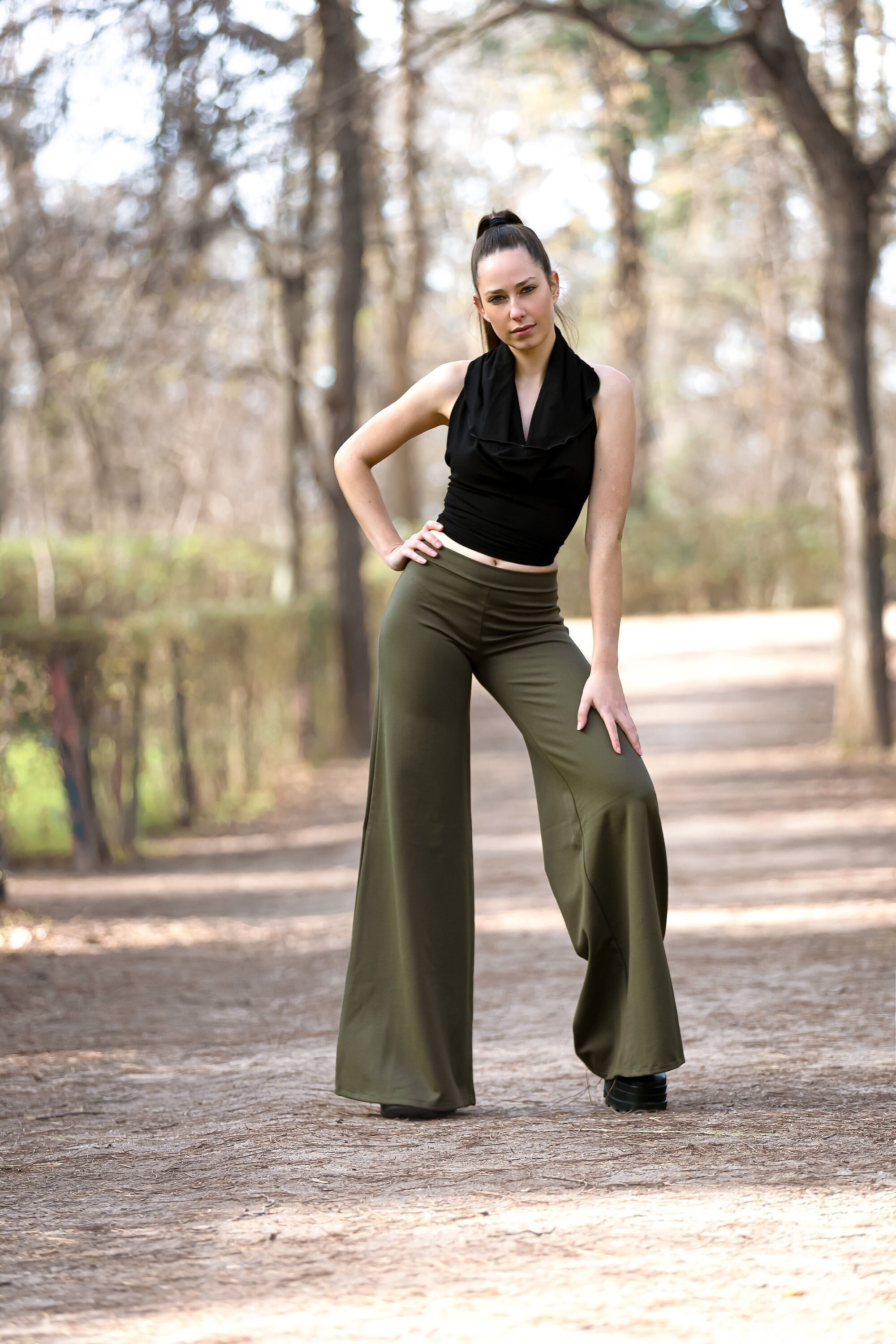 Green Flare Pants. Maxi wide leg palazzo bottoms. Festival bottoms. Yoga  pants. Yoga clothing. Pixie pants. Pixie clothing. Flare bottoms