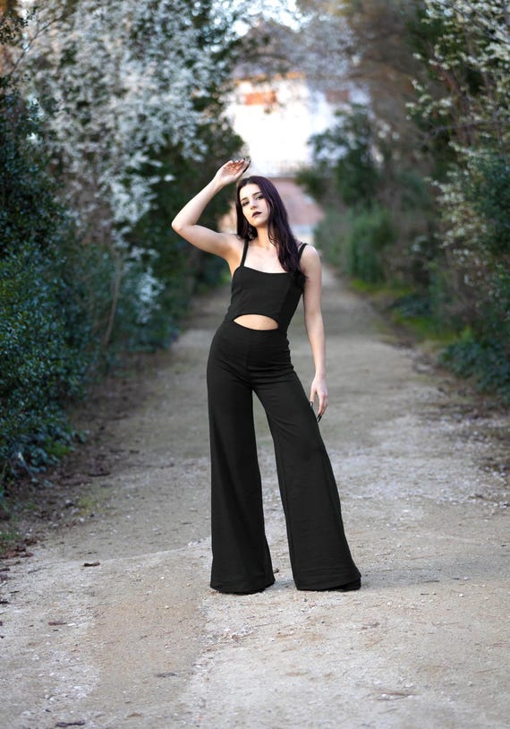 Black Wide-leg Festival Palazzo Sleeveless Romper