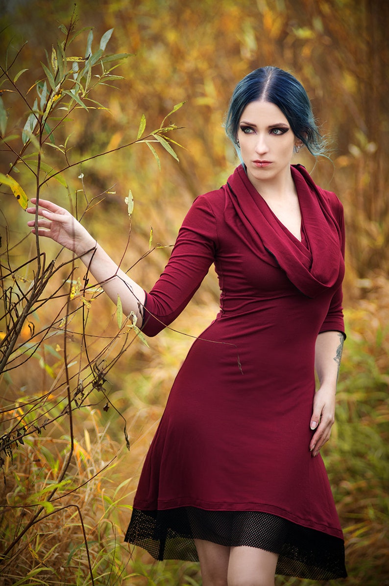 Wine Hooded dress Cowl neck dress Medieval dress Festival clothing Gothic dress winter dress Hippie dress Gypsy Elven dress