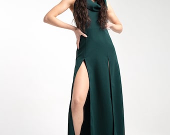 Nubia Cowl hooded  maxi dress - Emerald green