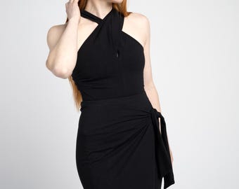 Yugen formal cocktail Organic cotton top. Black summer asymmetrical top