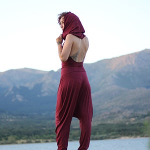 Wine hooded jumpsuit, yoga romper, hooded bodysuit, cyber punk jumpsuit, cyber punk clothes, yoga clothing, burning man, festival jumpsuit