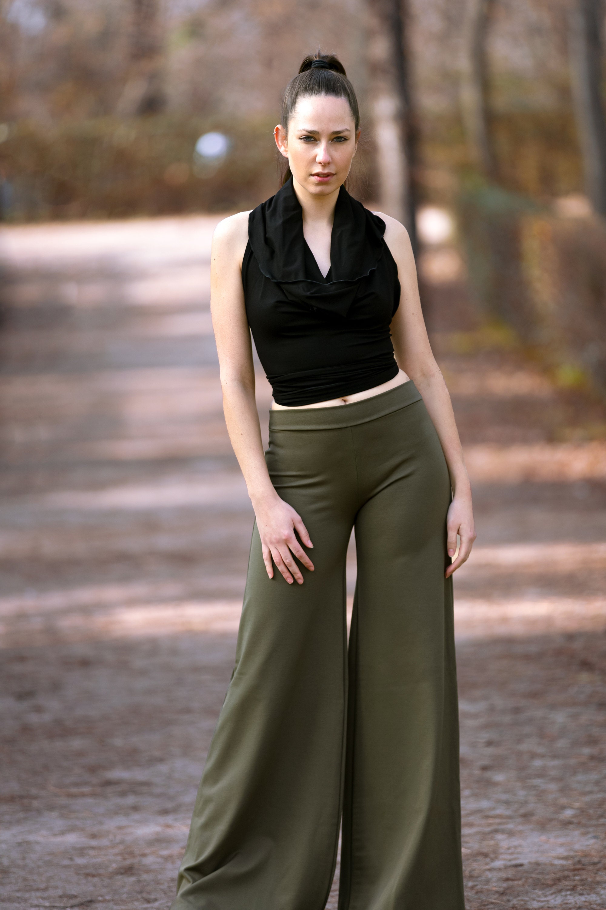 Green Flare Pants. Maxi Wide Leg Palazzo Bottoms. Festival Bottoms