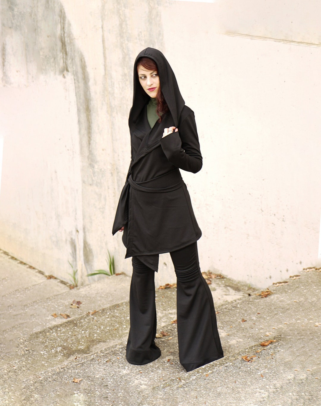 Black Hooded Jacket. Long Wrap Winter Coat. Gothic Hooded Etsy UK