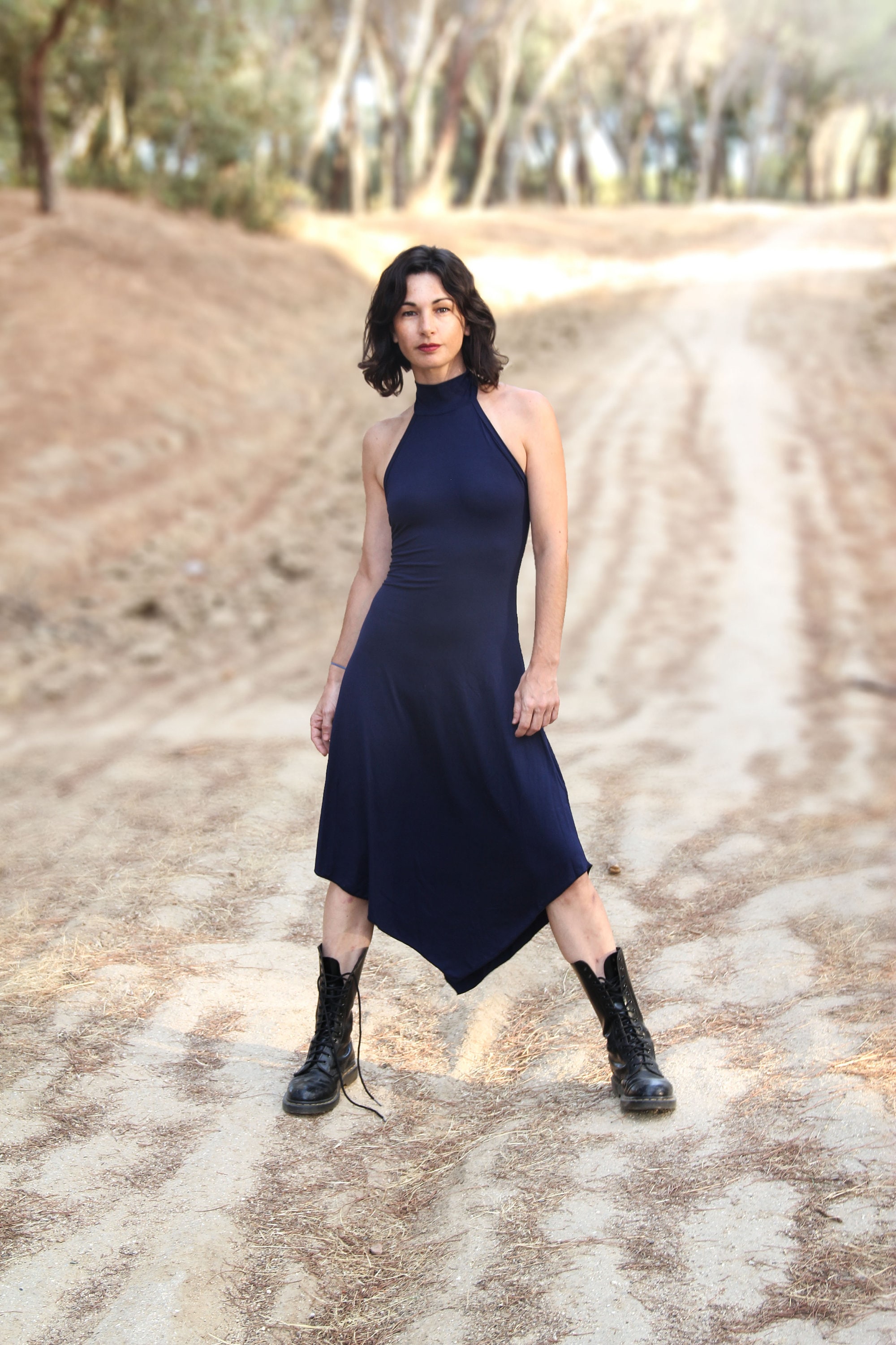 Navy blue backless dress online