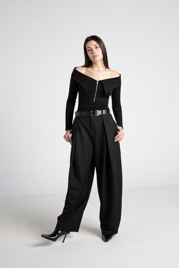 Sailor off shoulder gothic blouse. Formal sleeve top. Minimalist black bardot blouse.  Cocktail clothing. Elegant top
