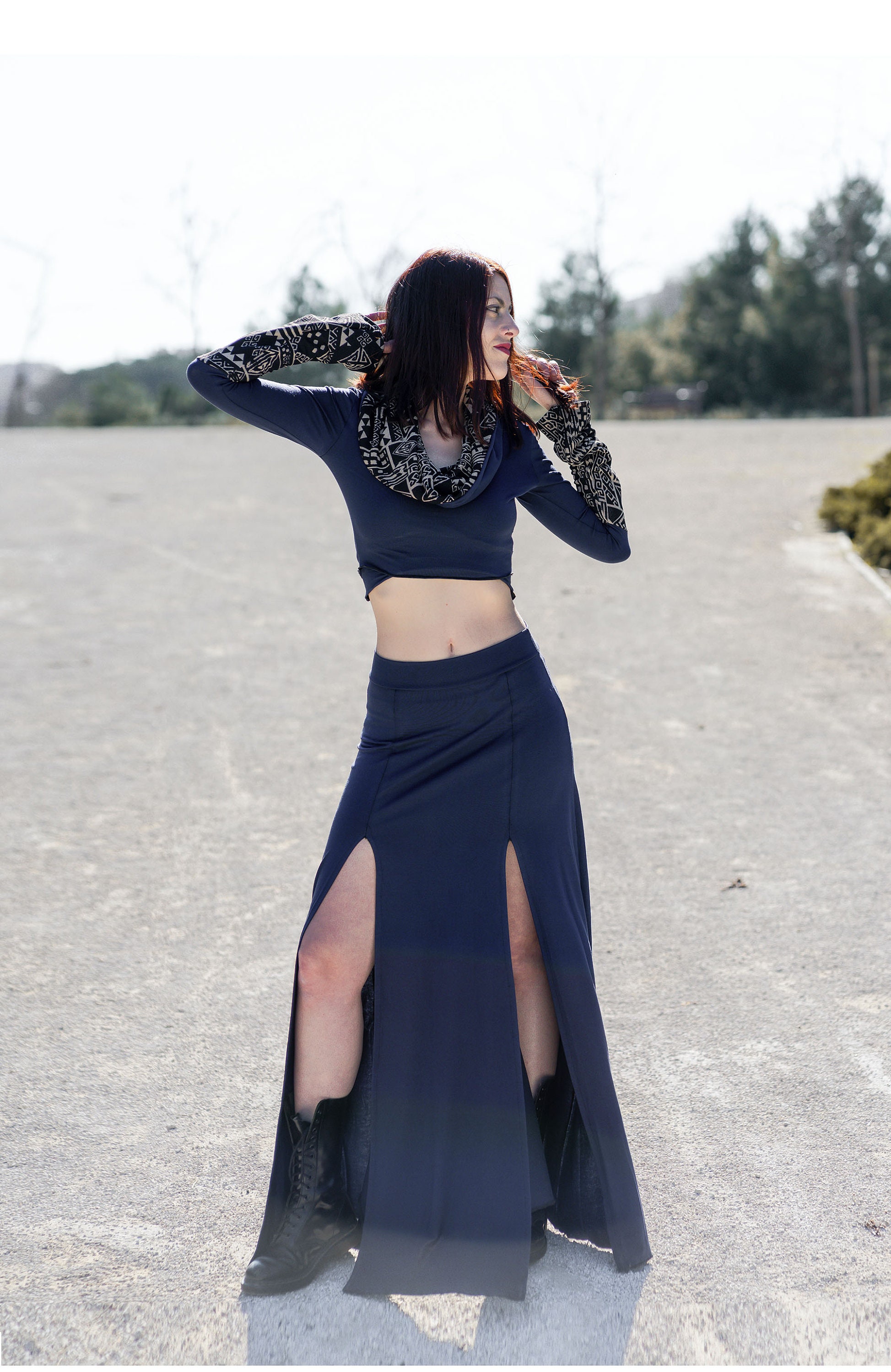 Long skirt with double opening. Belly dance skirt. Boho long skirt