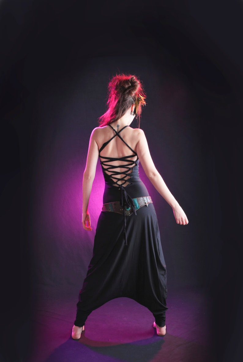 Black Backless jumpsuit. Harem Jumpsuit. Yoga bodysuit. Etsy
