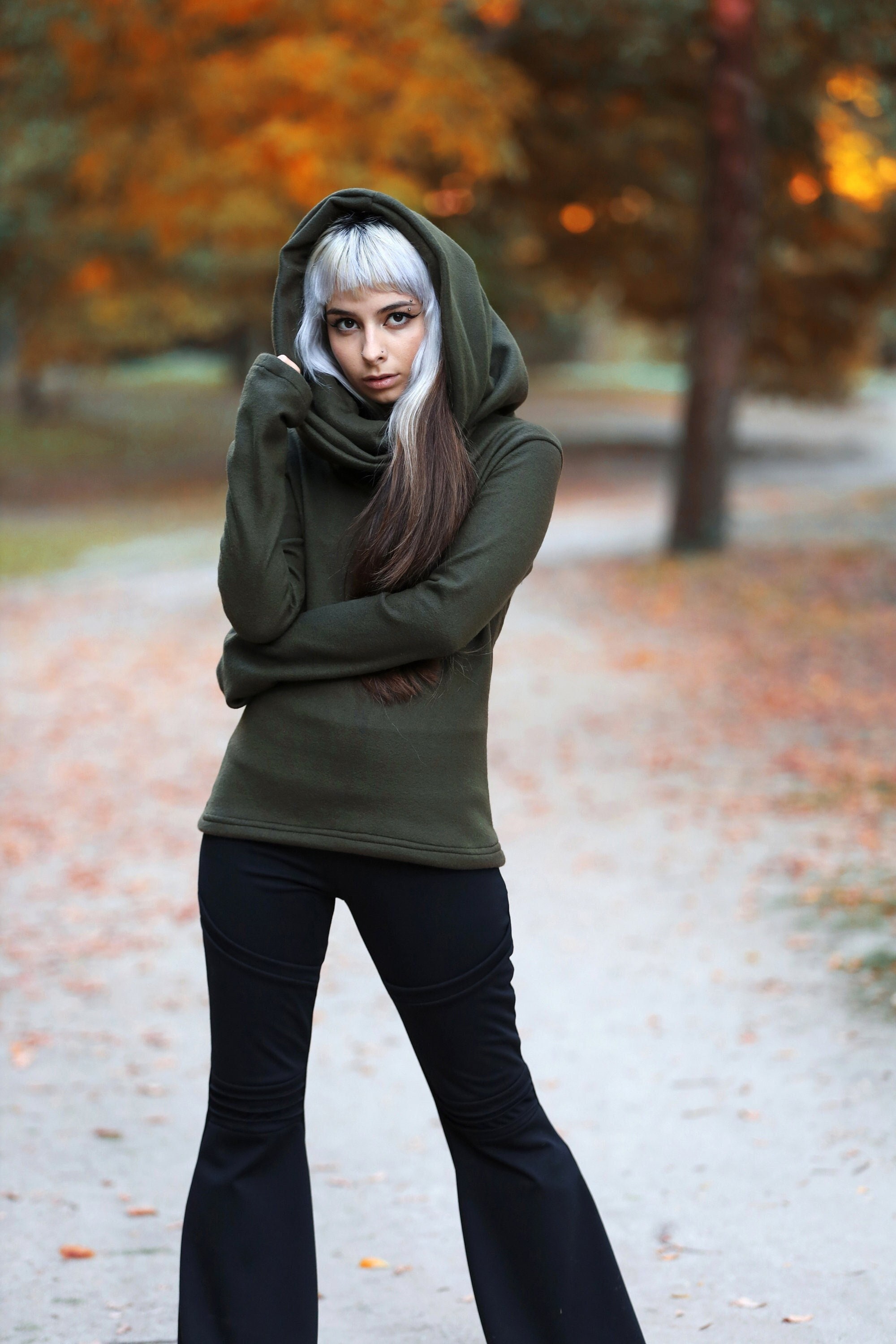 Cowl sweatshirt fleece top. Winter hooded top. Cowl polar sweater. Pixie  hooded winter top. Red hooded elven top. Hoodie polar pixie top.