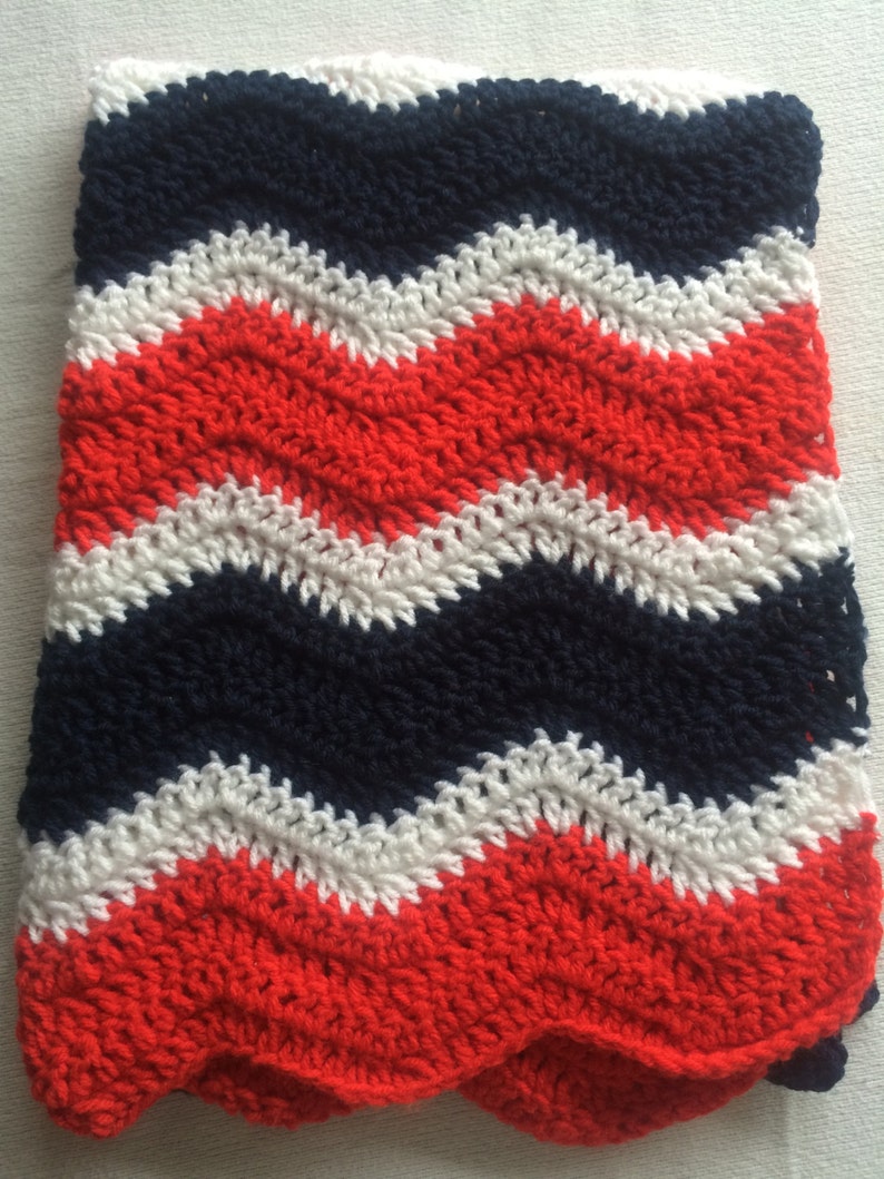 Crochet Red White Blue Chevron Blanket 