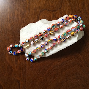 Vintage Knotted Millefiori Bead Necklace * Italian Millefiori