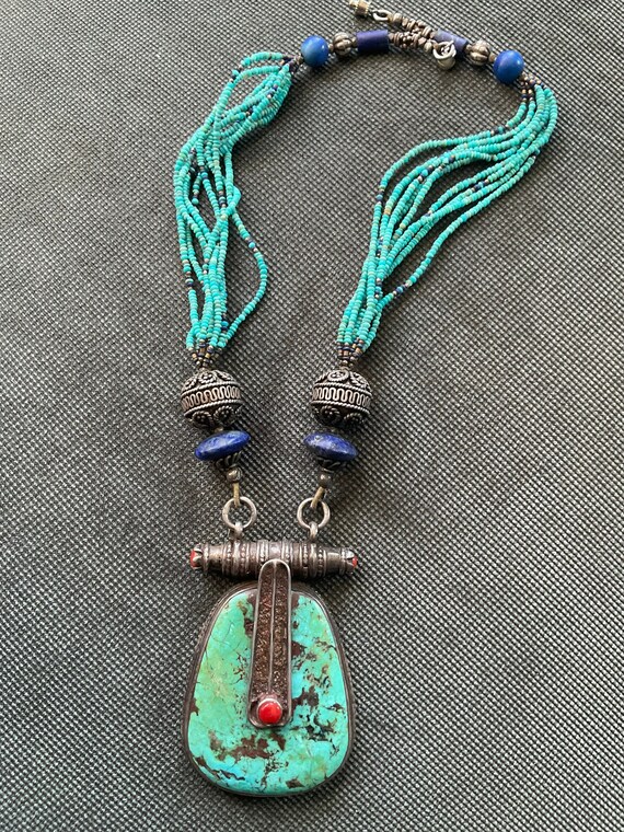 Stunning Statement Turquoise and Lapis Necklace *… - image 1