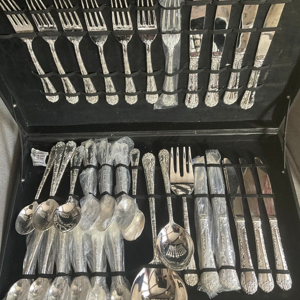 Vintage Silverplate Flatware Set by Wm Rogers * Enchanted Rose * Ornate Floral Silverware * Kitchen Dining* Home Decor * Cottage Farmhouse