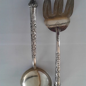20% off original price, Antique Silver Serving Fork and Spoon Made In Italy / Dining and Serving Set / Serving Utensils