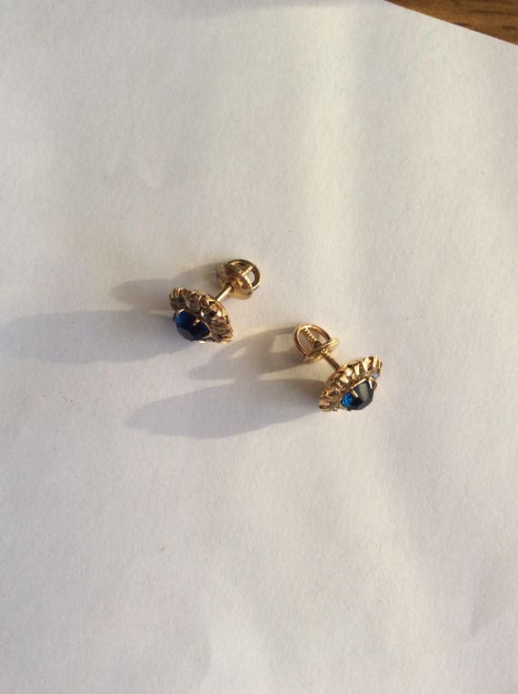 Blue Sapphire Earrings 14K Yellow Gold Sapphire Ea