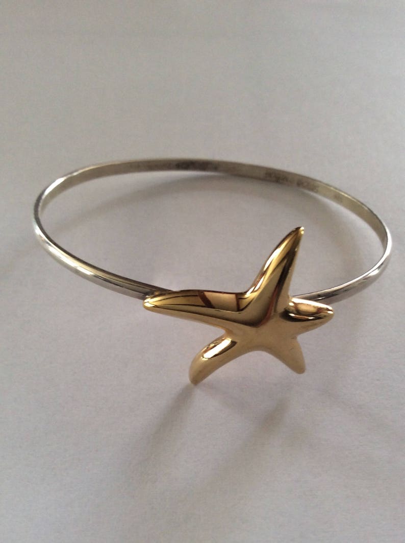 Sterling Silver Vintage Bracelet With Gold Starfish Hogan and Bolas Bild 1