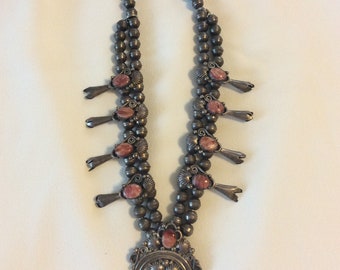 Vintage Navajo Nation Southwestern Sterling Silver  Naja Squash Blossom Bead Necklace