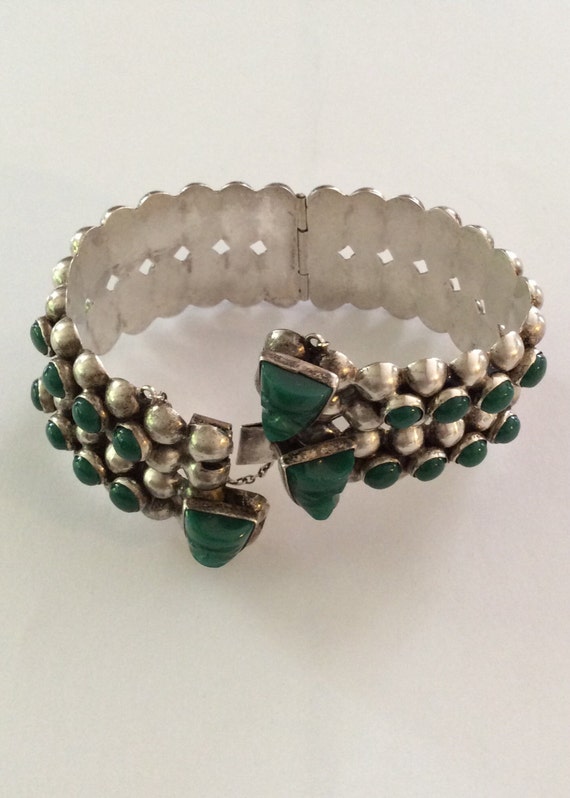 Hecho Mexico 930 Silver Mexican Jade/Green Onyx A… - image 3