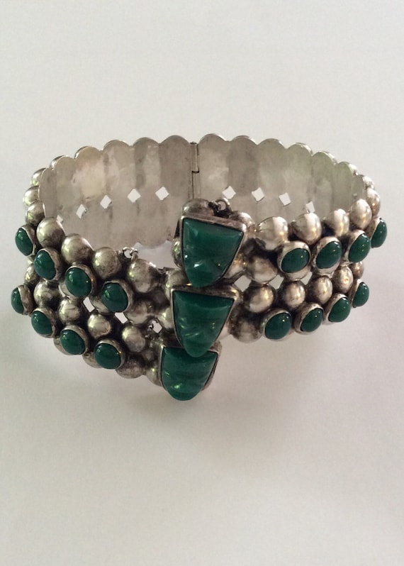 Hecho Mexico 930 Silver Mexican Jade/Green Onyx A… - image 1
