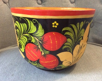 Vintage Khokhloma Bowl * Wooden Strawberry Bowl * Hand Painted