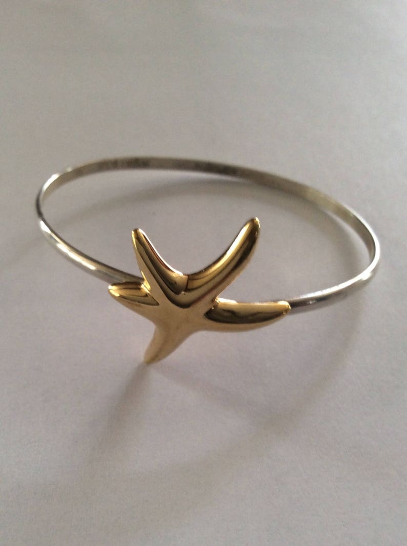 Sterling Silver Vintage Bracelet With Gold Starfish Hogan and Bolas Bild 2